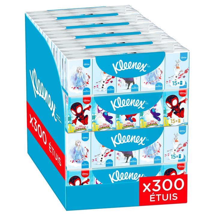 Kleenex Disney Mini-Taschentücher für Kinder, Marvel und Frozen Mix, 4-lagig, 15 x 20 Packungen à 7