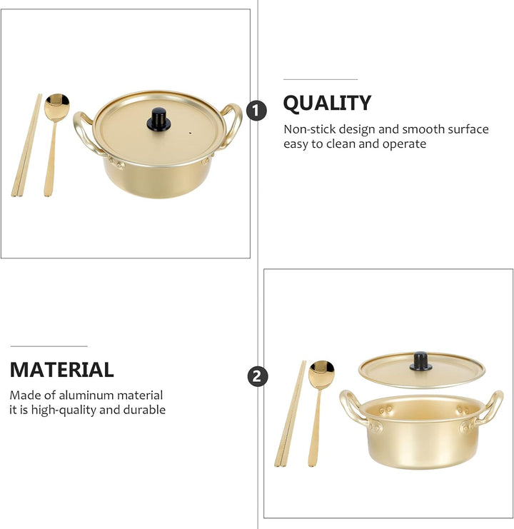 YARNOW Double Ears Nudeltopf 1 Set Koreanische Ramen Topf Aluminium Kochtopf mit Deckel Löffel Stäbc