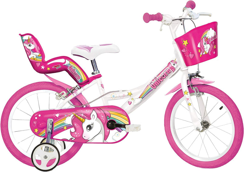 Dino Bikes 164R-UN Kinderfahrrad Einhorn, 16 Zoll Fahrrad mit Stützrädern, Schutzblech, Kettenschutz