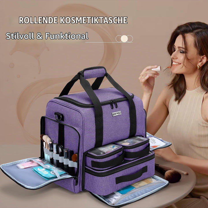 BAFASO Kosmetikkoffer Trolley, Make up Koffer Gross, Schminkkoffer Damen mit Rollen, Abnehmbar Kosme
