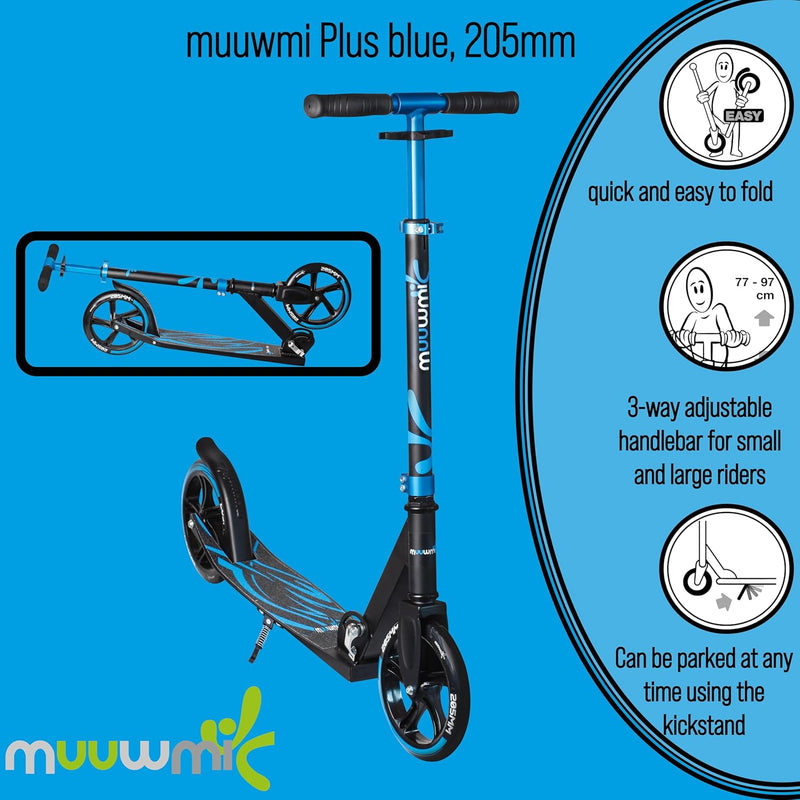 muuwmi Aluminium Scooter – Tretroller, 205 mm, ABEC 7, für Kinder und Erwachsene, GS geprüft, höhenv