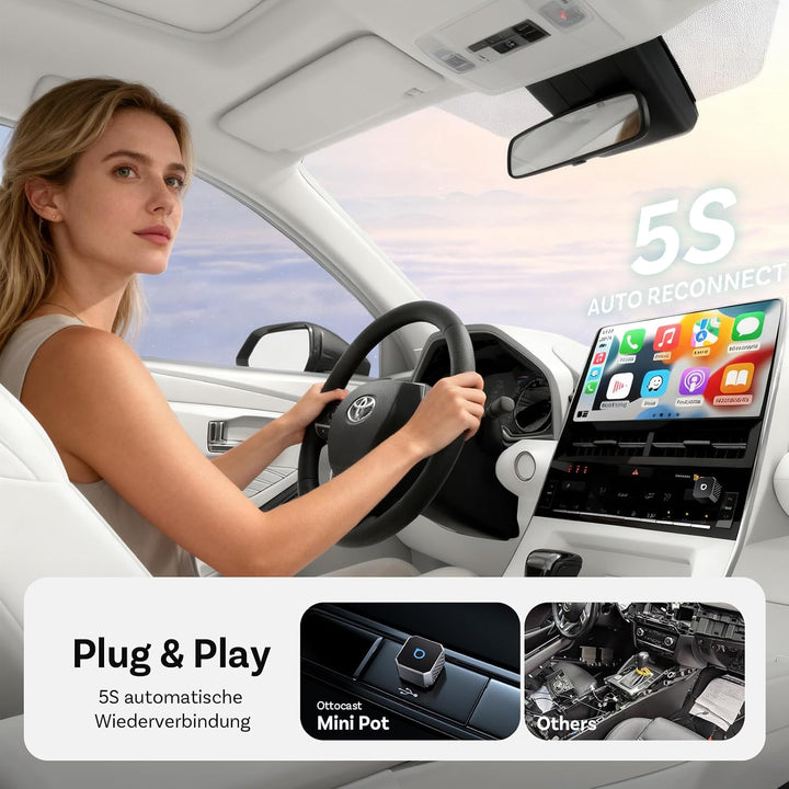 OTTOCAST Mini Pot 2026 Typ-C, 2-in-1 CarPlay &amp; Android Auto Wireless Adapter für iOS 10+/Android 11+