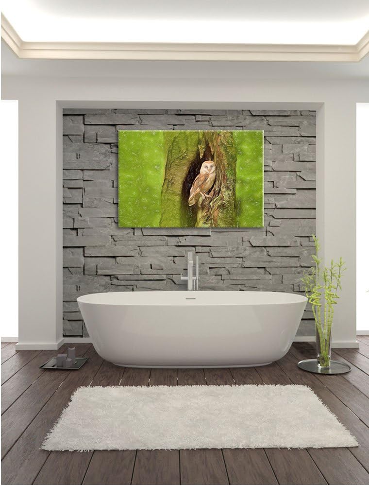 Pixxprint Schleiereule in der Baumhöhle Kunst Buntstift Effekt, Format: 100x70 auf Leinwand, XXL rie