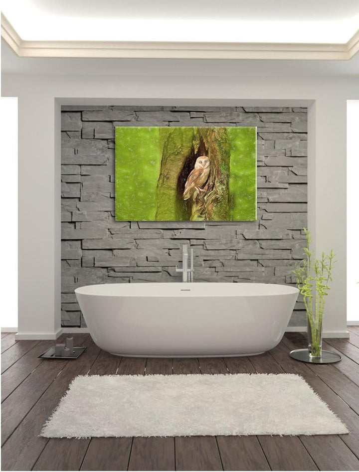 Pixxprint Schleiereule in der Baumhöhle Kunst Buntstift Effekt, Format: 100x70 auf Leinwand, XXL rie