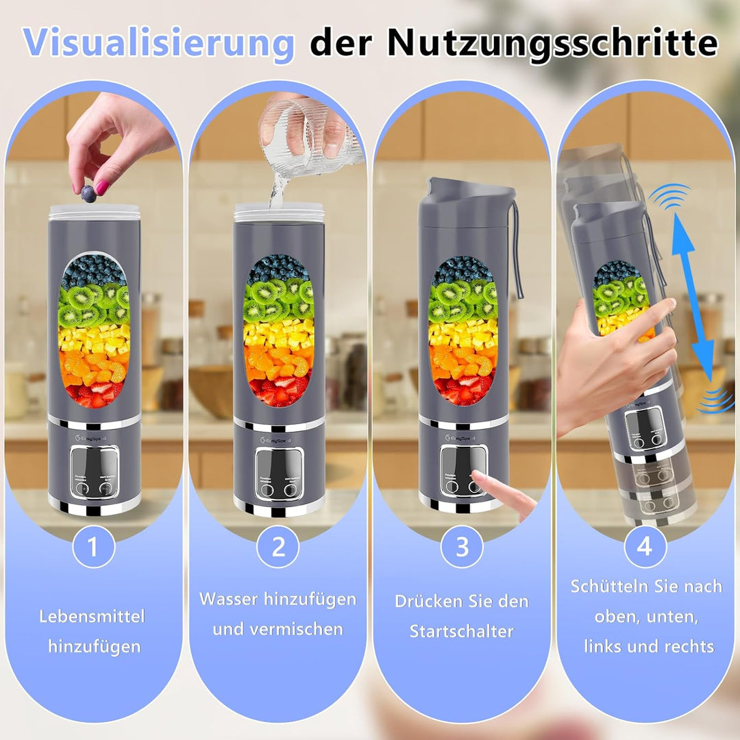 EasySpeed Tragbarer Mixer Smoothie Maker, 500ml Persönlicher Mini Entsafter Auslaufsicherem Deckel &
