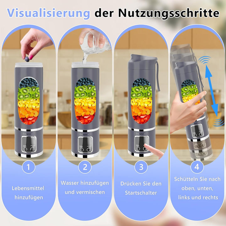 EasySpeed Tragbarer Mixer Smoothie Maker, 500ml Persönlicher Mini Entsafter Auslaufsicherem Deckel &