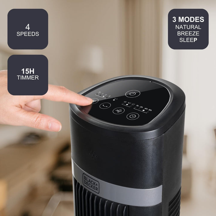 Black+Decker BXEFT50E - Turmventilator 102cm, 45W, 4 Geschwindigkeiten, schwingend, Soft-Touch-Steue