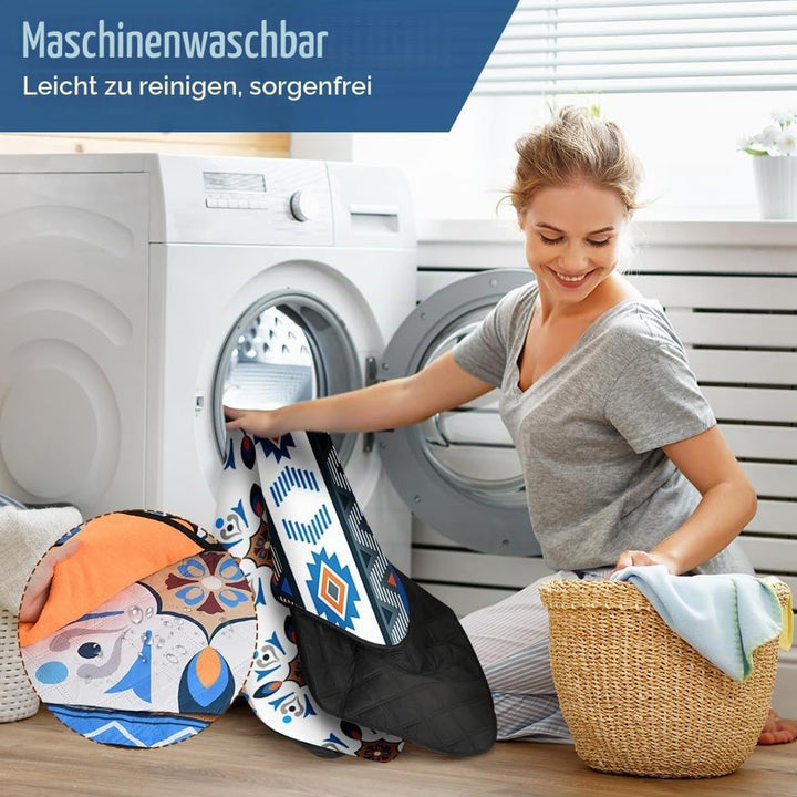 AUAUY Picknickdecke Boho Wasserdicht, 200x200cm, mit Tragegurt, Grün Blau - 200x200 Cm, Blau - 200x2