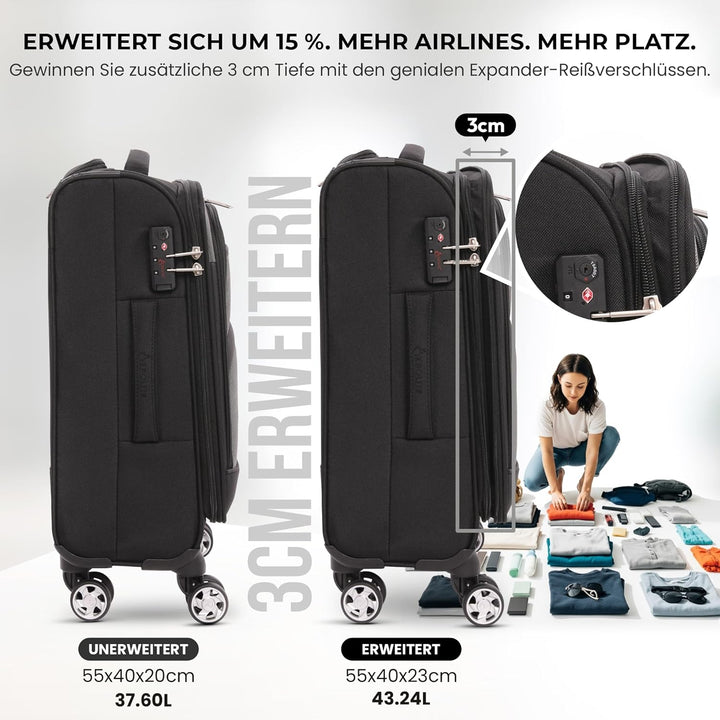Aerolite Erweiterbar 55x40x20cm auf 55x40x23cm Lufthansa Eurowings Bordgepäck Handgepäck Koffer 55x4
