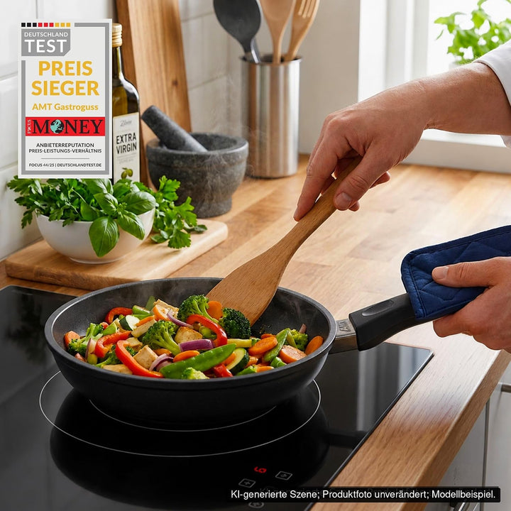 AMT Gastroguss Bratpfanne 32 cm Ø Schwenkpfanne 4 cm hoch, fester Stiel, nicht induktionsgeeignet, L