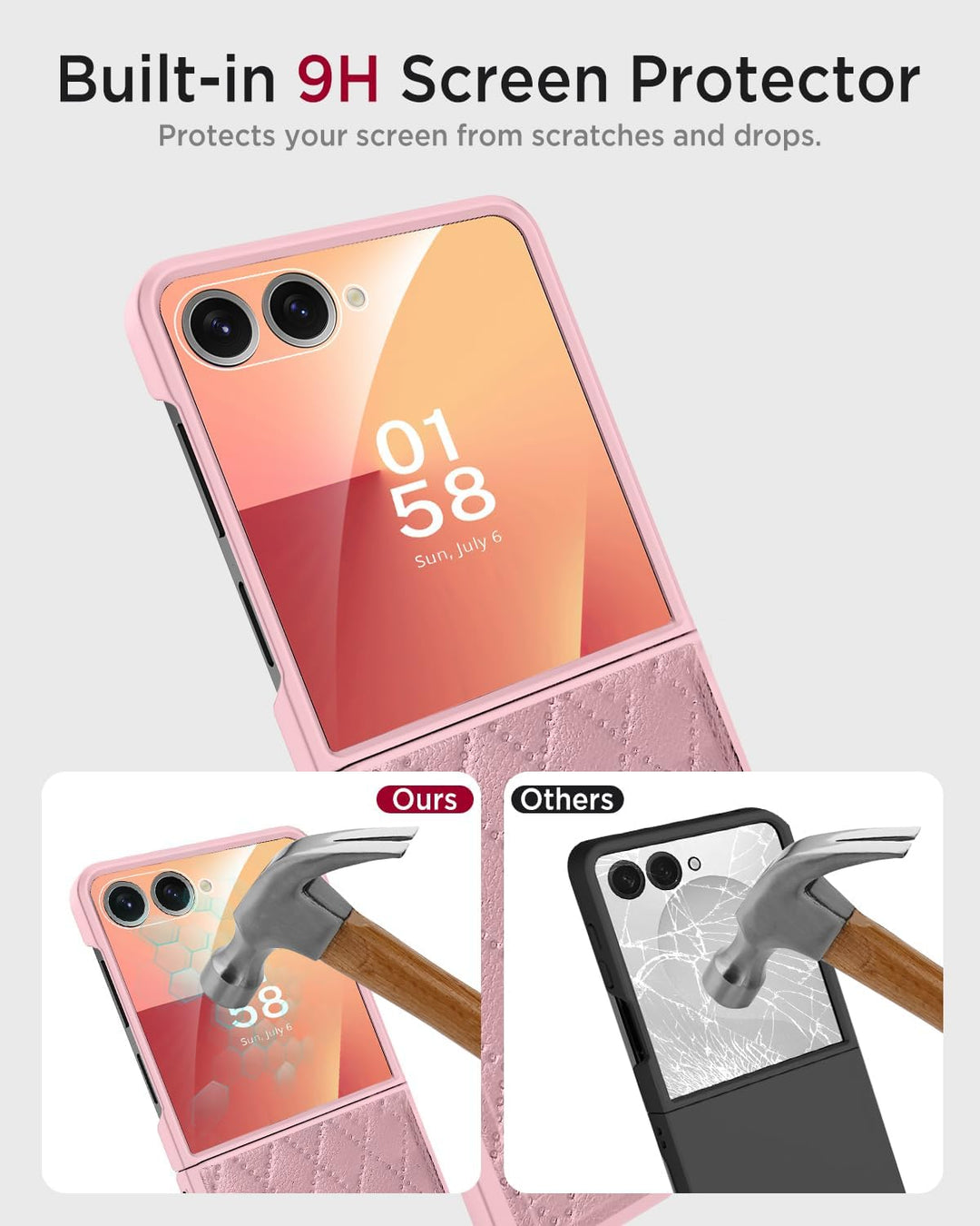 Miimall Kompatibel mit Samsung Galaxy Z Flip 7 Hülle mit Displayschutz & Weich Scharnierschutz, [Ele