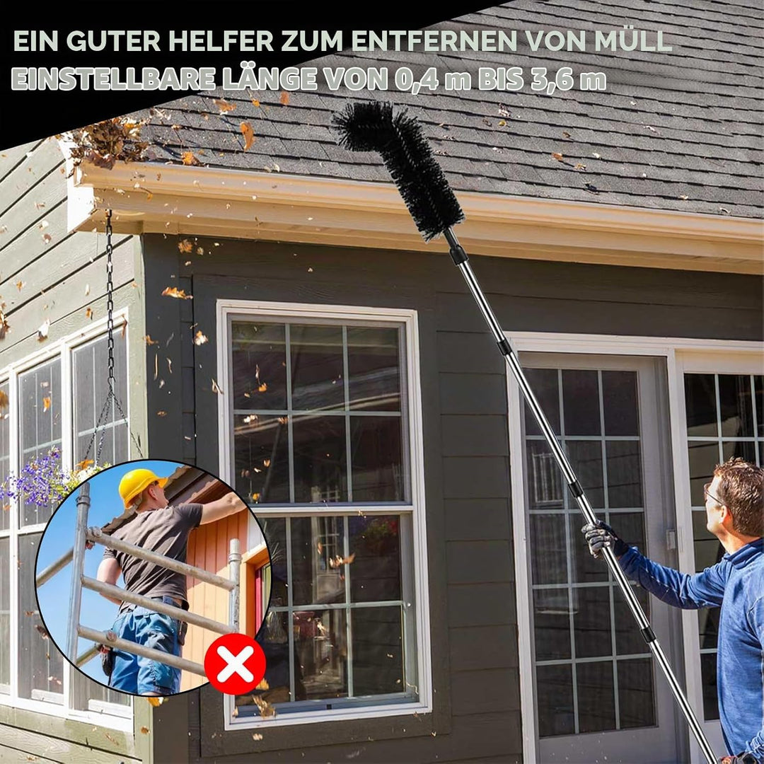 390cm Dachrinnenreiniger, Dachrinnenbürste mit 9Pcs Teleskopstiel,Teleskop Tachrinnenreiniger Leicht