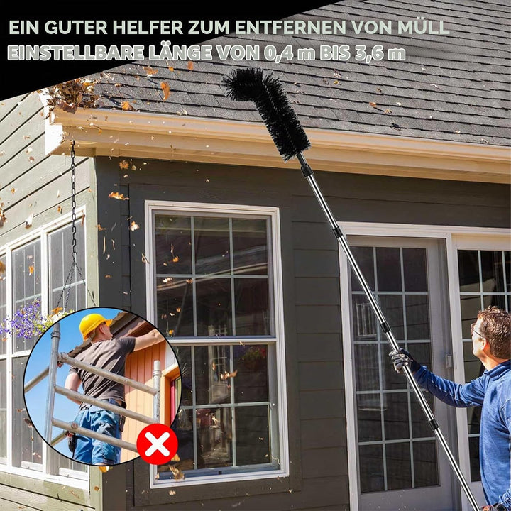 390cm Dachrinnenreiniger, Dachrinnenbürste mit 9Pcs Teleskopstiel,Teleskop Tachrinnenreiniger Leicht