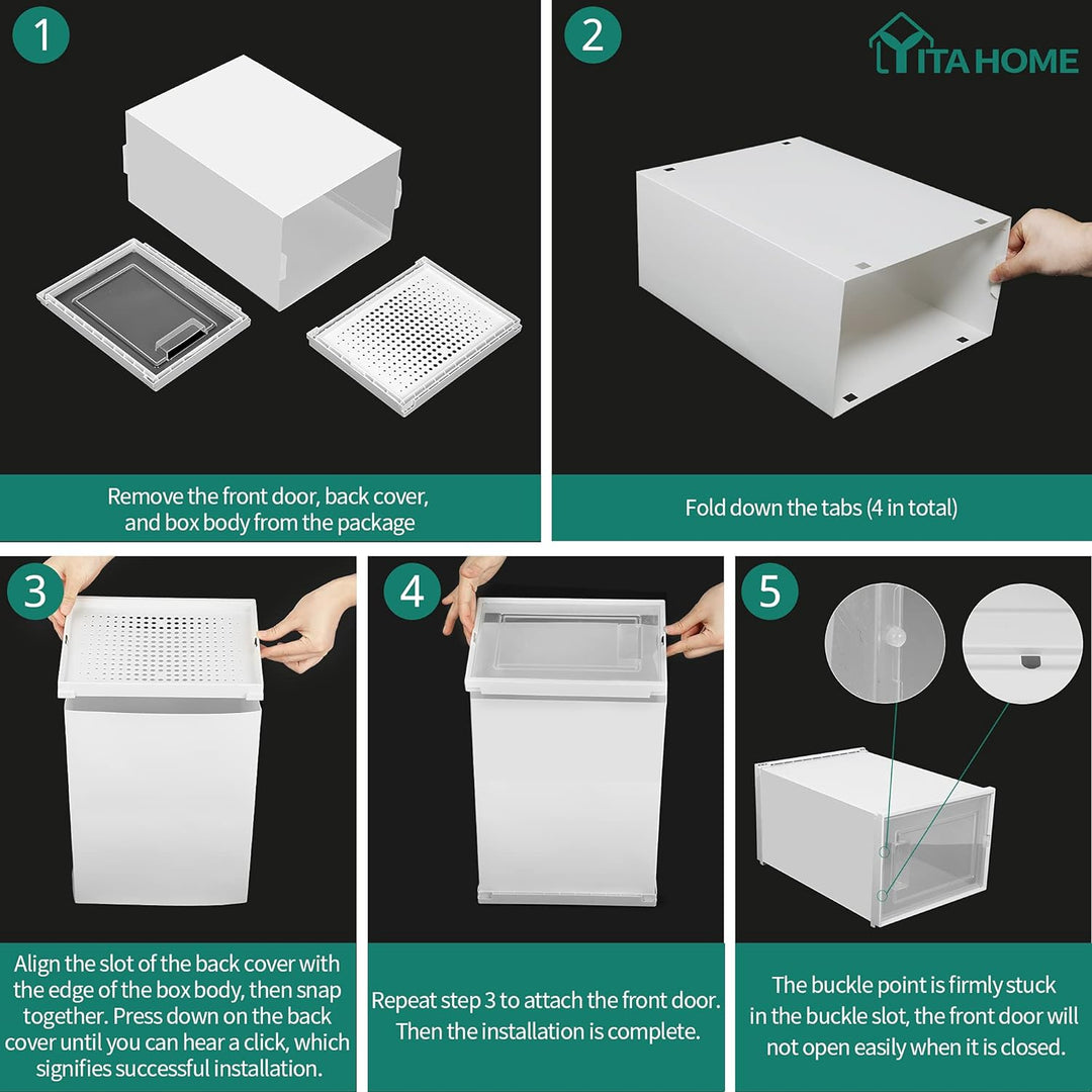 YITAHOME Schuhboxen, 12er Set, Schuhkarton stapelbar stabil, Aufbewahrungsboxen für Schuhe mit trans