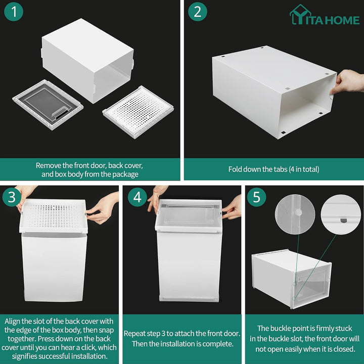 YITAHOME Schuhboxen, 12er Set, Schuhkarton stapelbar stabil, Aufbewahrungsboxen für Schuhe mit trans