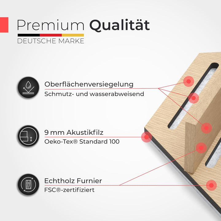 Akustikpaneele Holz Wandregal – Echtholz Eiche & Akustikfilz Grau | Hexagon 65x52cm – Regal & Schall