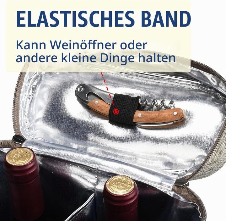 Kato Tirrinia Eisbeutel für 2 Flaschen, isolierter Weinbeutel, tragbarer Wein-Eisbeutel mit Gurt für