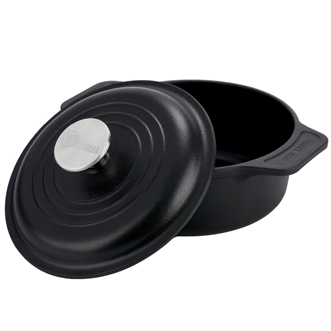 Victoria Dutch Oven aus Gusseisen, mit Deckel und zwei Griffen, gewürzt mit Leinsamenöl, hergestellt