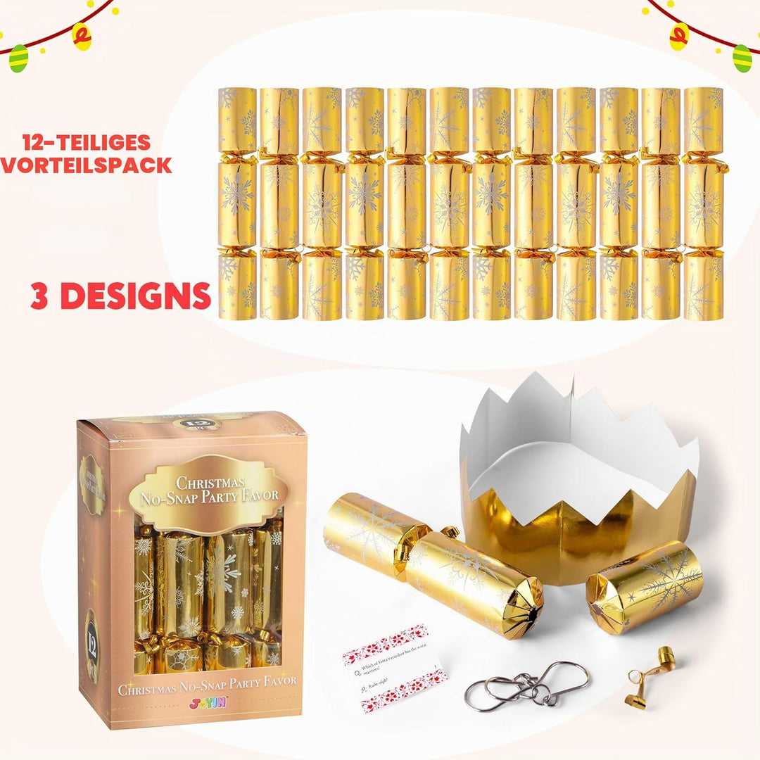 JOYIN 12er-Pack Xmas Geschenk-Tischgeschenke mit goldenem Schneeflocken-Design, ohne Druckknopf, mit