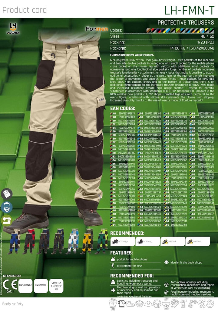 Leber & Hollman Herren Arbeitshose LH-FMN-T B, 65% Polyester 35% Baumwolle 270 g/m2, Bundhose mit Ta