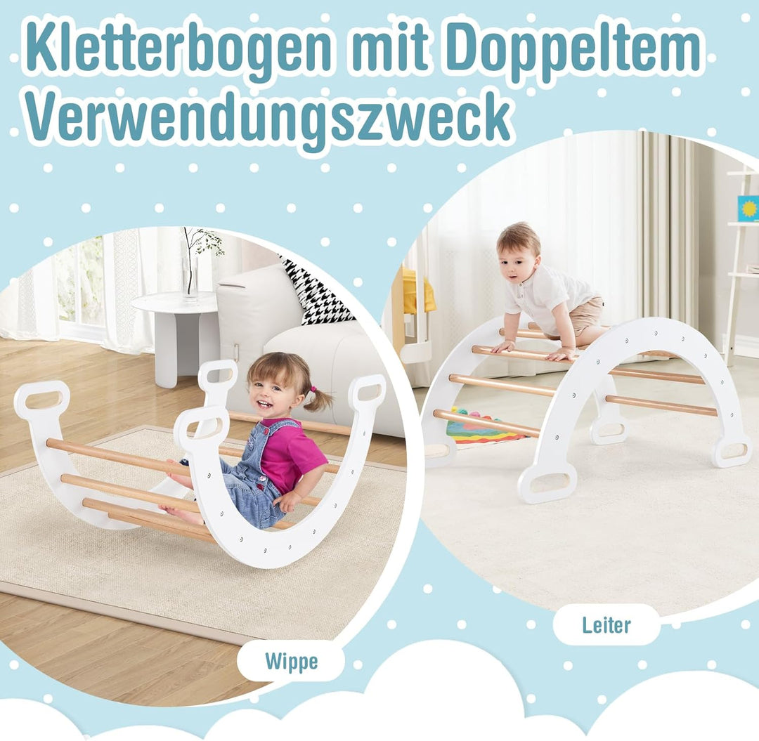 COSTWAY Kletterdreieck mit Rutsche, Kletterbogen, inkl. doppelseitige Rampe, zum Klettern, Rutschen
