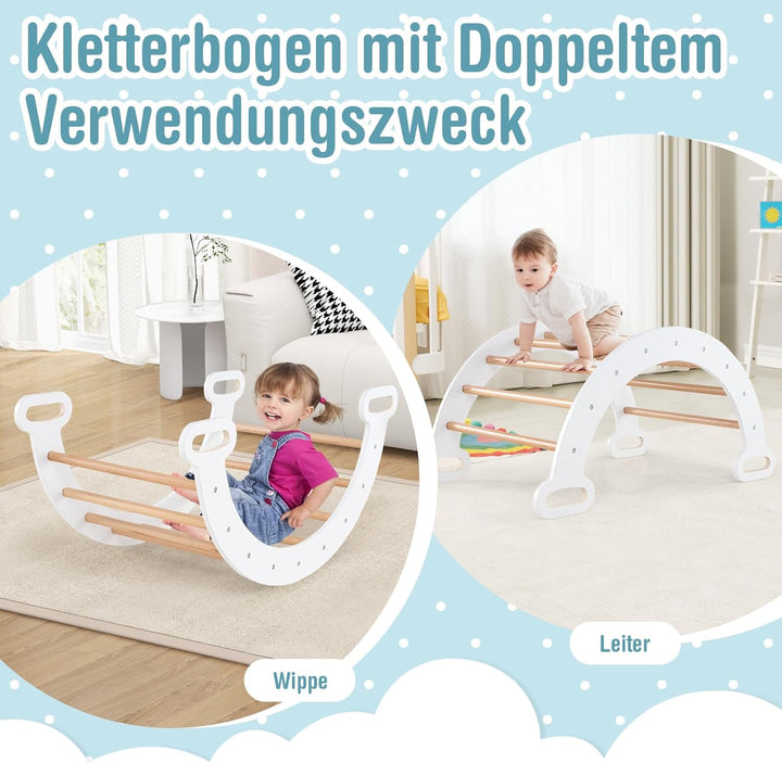 COSTWAY Kletterdreieck mit Rutsche, Kletterbogen, inkl. doppelseitige Rampe, zum Klettern, Rutschen