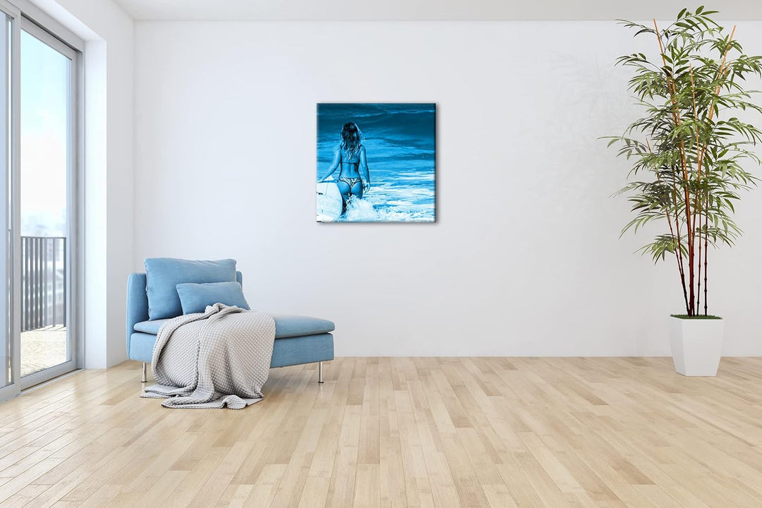 deyoli Erotisches Surfen im Meer Format: 70x70 Effekt: Monocrome Blau als Leinwandbild, Motiv fertig