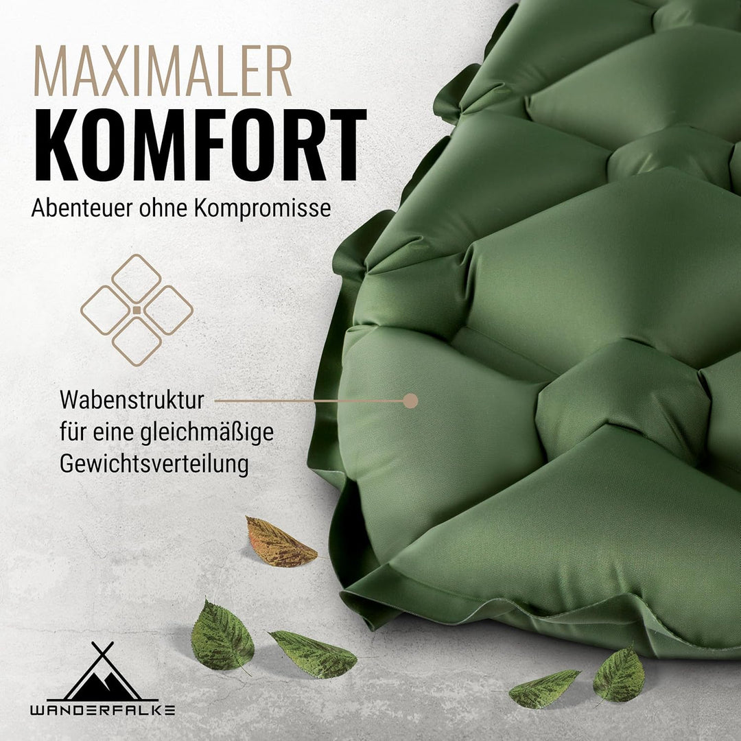 WANDERFALKE® 550g Ultraleichte Aufblasbare Isomatte - (XL-Breite 66cm) - Camping Matratze mit Kleine