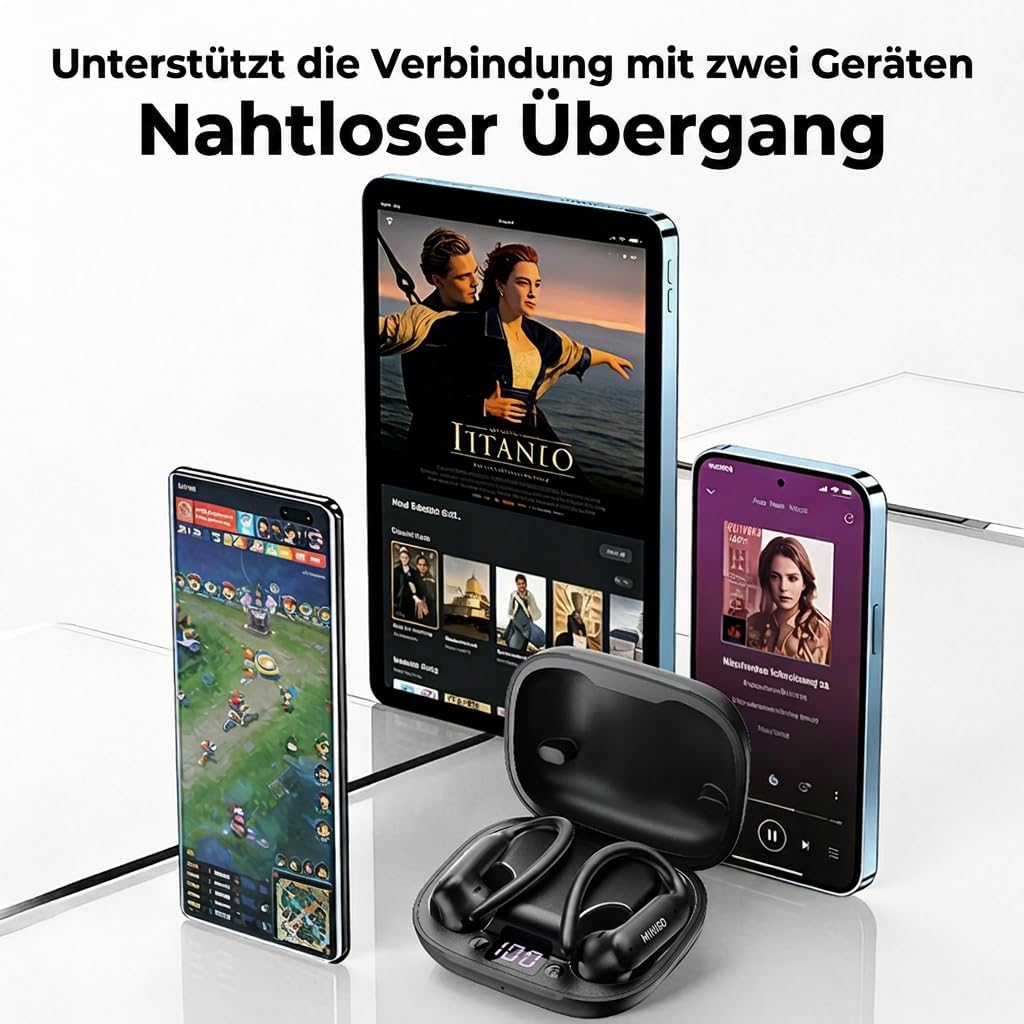 MINISO MS219 Kopfhörer Sport 2026 Neueste, Ohrhörer Bluetooth 6.0 mit Ohrbügel, In Ear Kopfhörer Blu