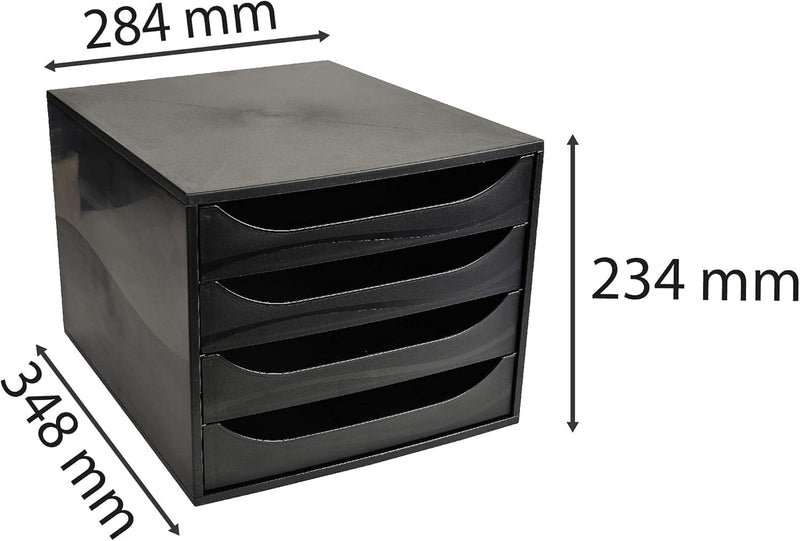 Exacompta 228014D Ablagebox Ecoblack mit 4 Schubladen für DIN A4+ Dokumente. Ecobox mit hoher Kapazi