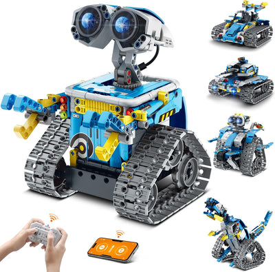 VEPOWER Roboter Kinder für Jungen, 5 in 1 Technik Ferngesteuert Bauspielzeug mit App Programmierbar,
