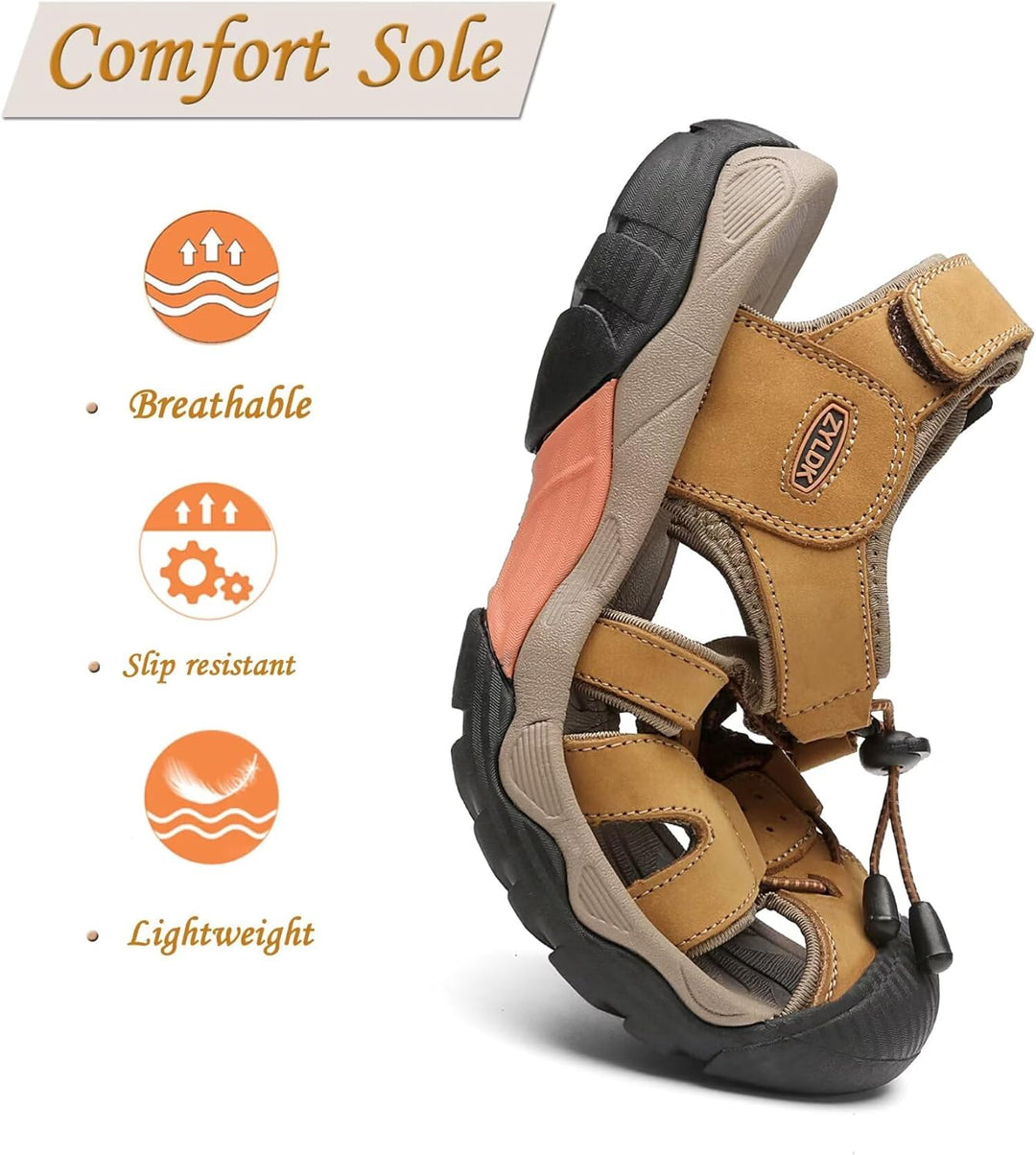 ZYLDK Herren Sandalen Leder Strand Trekkingsandalen Outdoorschuhe Sommer Wanderschuhe Männer Sport-O