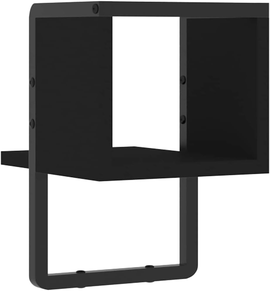 Wandregal Schwarz 20x25x30 cm mit Stange für Wohnzimmer Schlafzimmer Küche Bad Flur Büro Stauraum Or