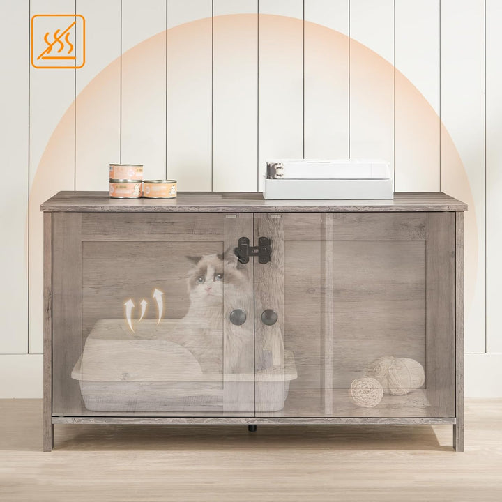 HOOBRO Katzenschrank, Katzenklo Schrank, Katzenhaus mit Tür und separater Trennwand, Sitzbank, Katze