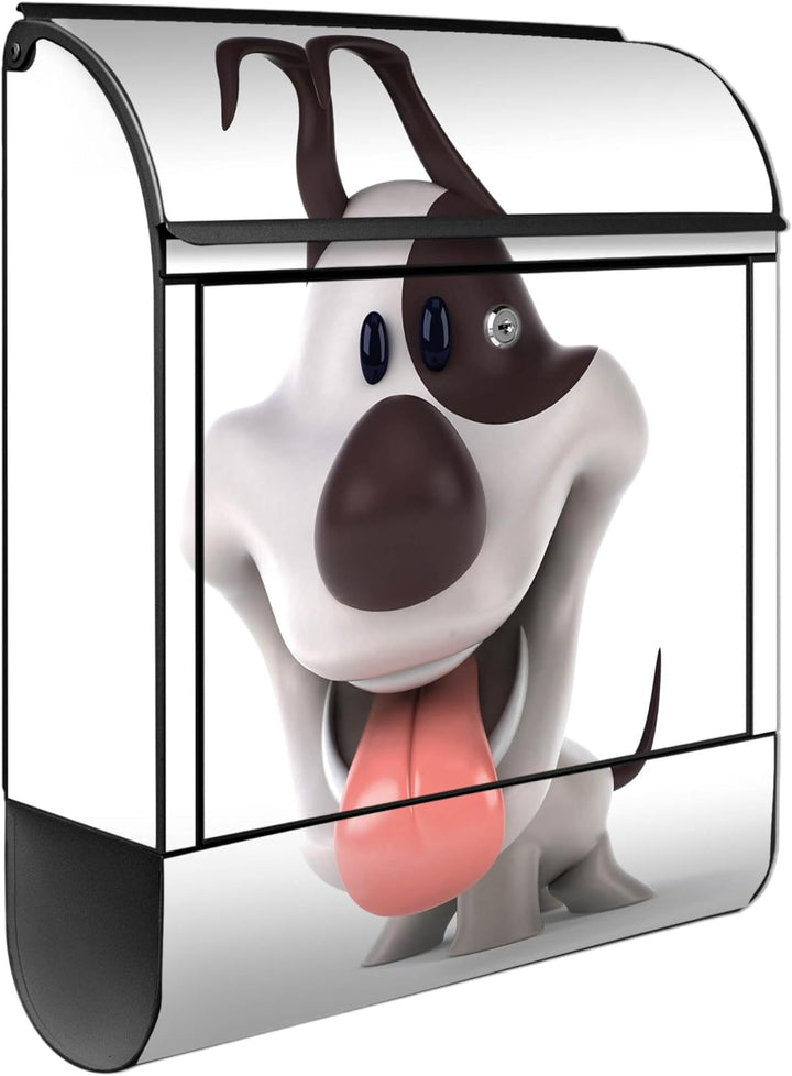 banjado® Design Briefkasten mit Motiv Comic-Hund 39x47x14cm &amp; 2 Schlüssel - Briefkasten Stahl schwar