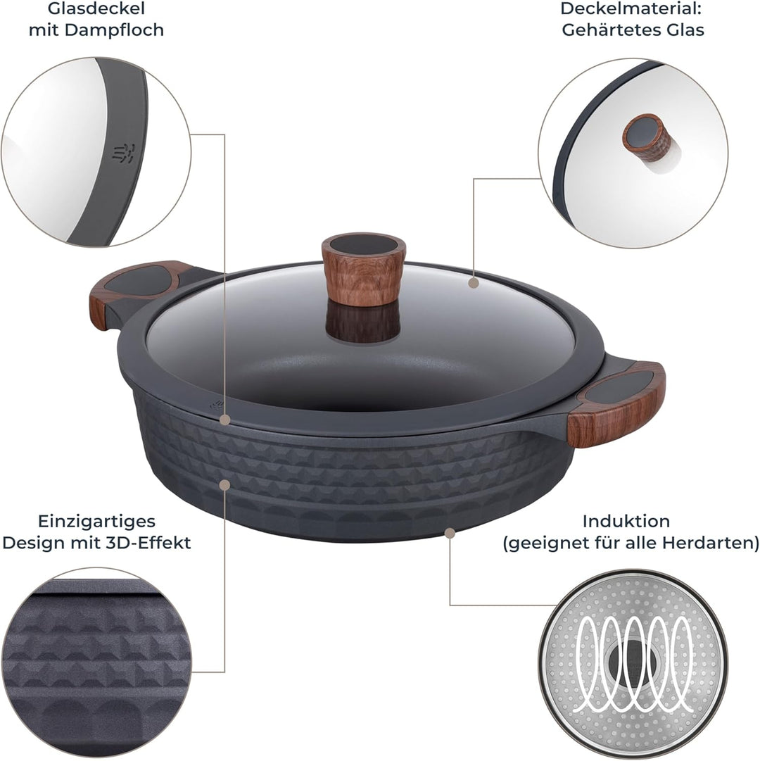 RESTO Kochtopf Schmortopf 4,4L mit Deckel 28cm, H=8cm | Antihaftbeschichtung | im Geschenkkarton | F