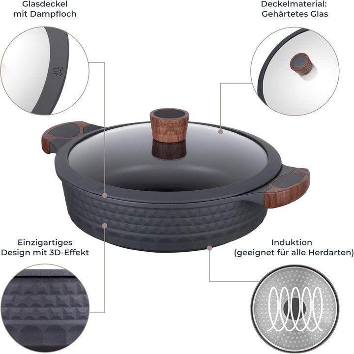 RESTO Kochtopf Schmortopf 4,4L mit Deckel 28cm, H=8cm | Antihaftbeschichtung | im Geschenkkarton | F