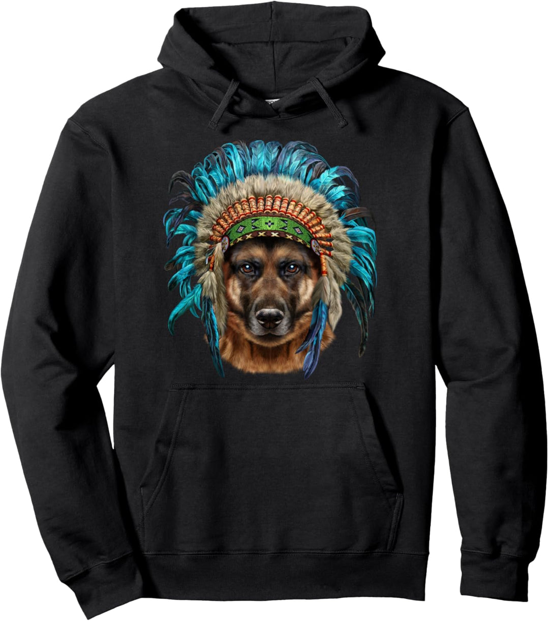 Deutscher Schäferhund mit indischem Kopfschmuck Pullover Hoodie