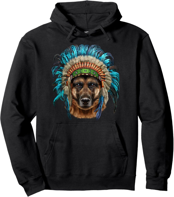 Deutscher Schäferhund mit indischem Kopfschmuck Pullover Hoodie