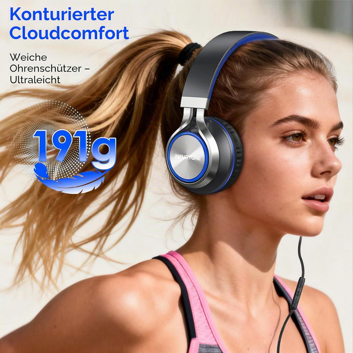 INFURTURE USB-C-Kopfhörer mit Mikrofon und Lautstärkeregler, Nur 191g Over Ear kopfhörer, Leicht Kop