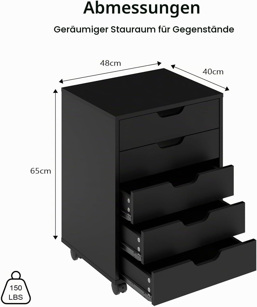 Rollcontainer mit 5 Schubladen, mobiler Aktenschrank mit Rollen, Schubladenschrank Büroschrank Büroc