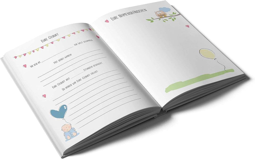 Das Zwillingsalbum für das gesamte erste Babyjahr - Das Erinnerungsalbum mit personalisierbarem Cove
