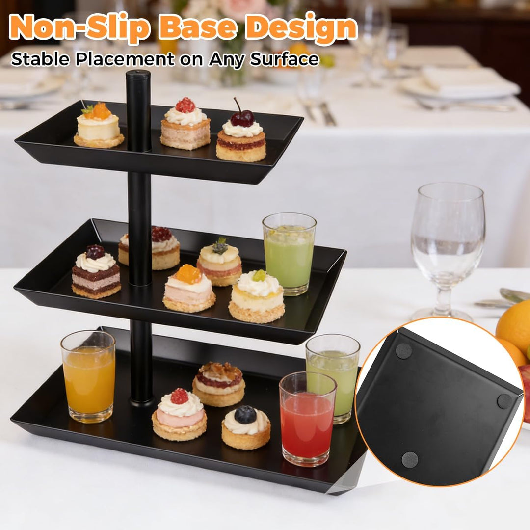 Obst Etagere 3 Stöckig 24,7 x 15,8 x 26,6 cm, 360° Drehbare Etagere 3 Etagen Schwarz für Unterhaltun