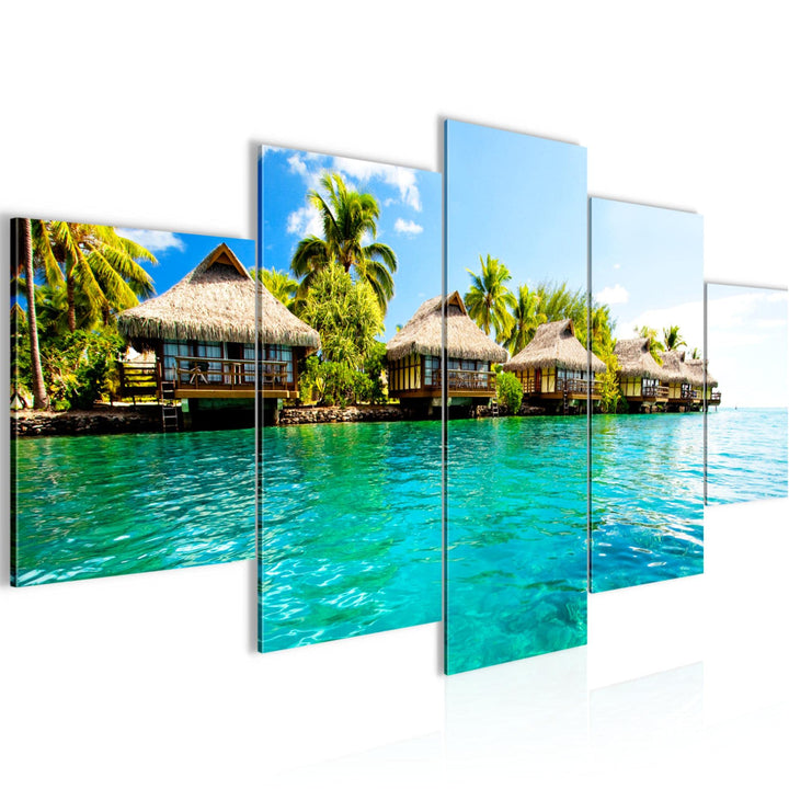 Runa Art Bild Wohnzimmer Schlafzimmer Panorama Meer 5 Teilig Hawaii Küste Blau Wandbilder auf Vlies