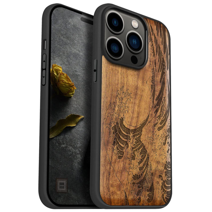 Carveit Handyhülle für iPhone 14 Pro Cover Kompatibel mit Magsafe [Holz und TPU Silikon Hybrid hülle