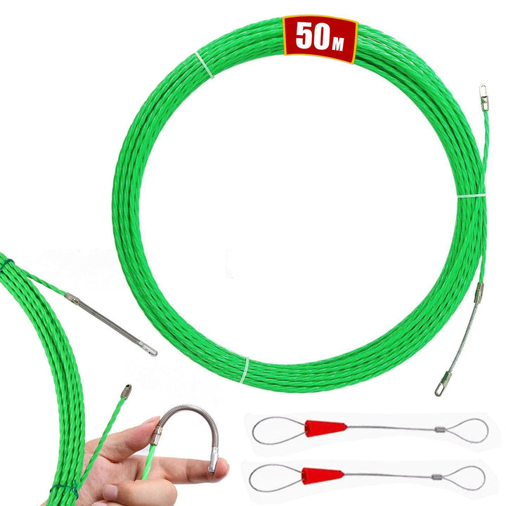 Kabeleinziehhilfe 50m, 4,5mm Kabelziehhilfe Einziehspirale Polyester Einziehdraht mit 2 Führungsfede