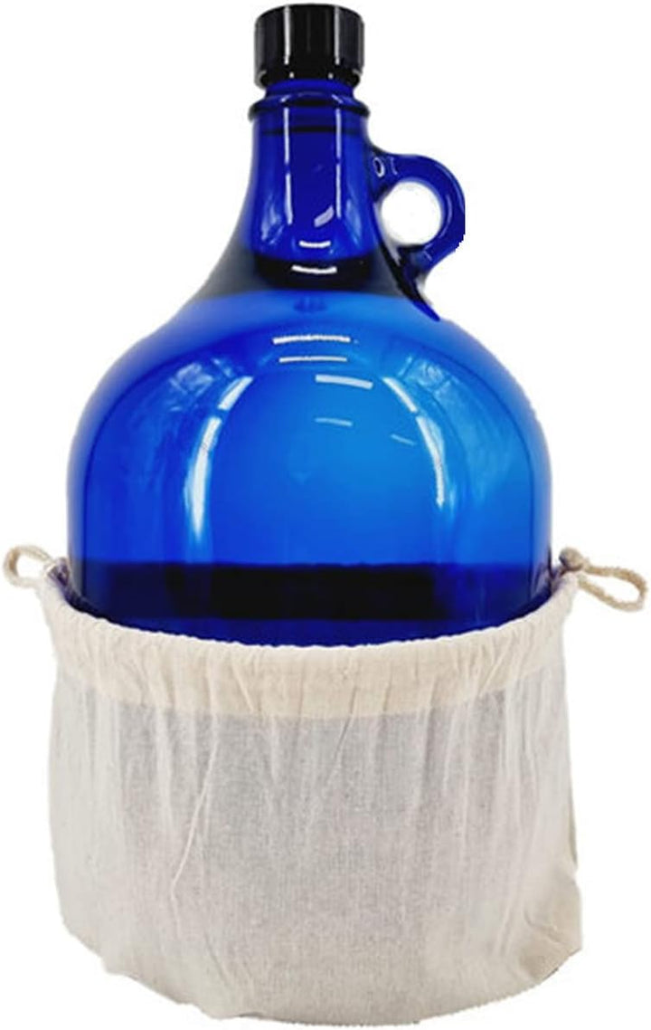 Albert's Premium Selection 5 Liter Henkelflasche/Glasballon, blau, inkl. Deckel und Baumwollbeutel (