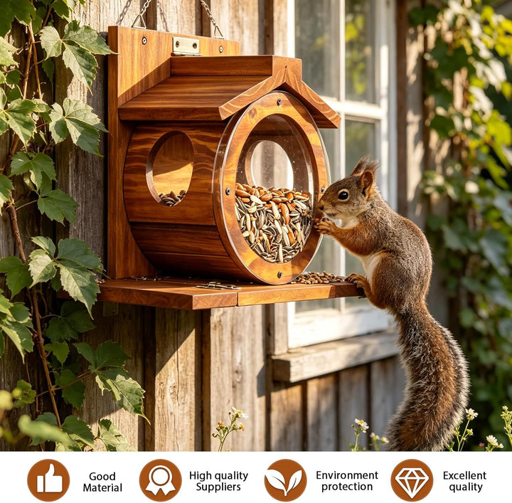 Eichhörnchen Futterhaus Wetterfest Holz, Eichhörnchen Haus Wandmontage mit Transparentem Fenster, Gr