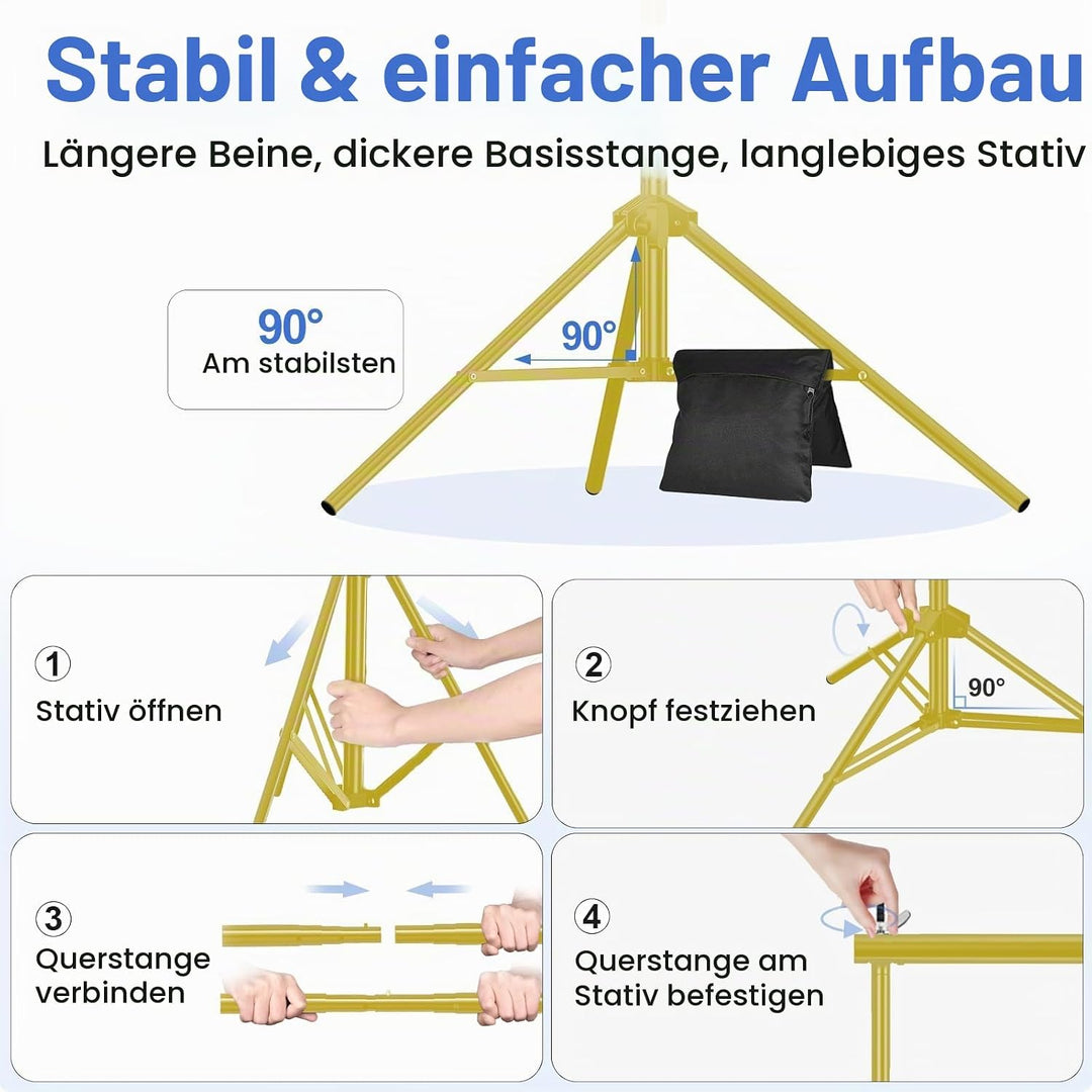 EMART Goldener Foto Hintergrund Ständer, 2x3m Verstellbarer Hintergrundsystem mit 8 Hintergrundklemm