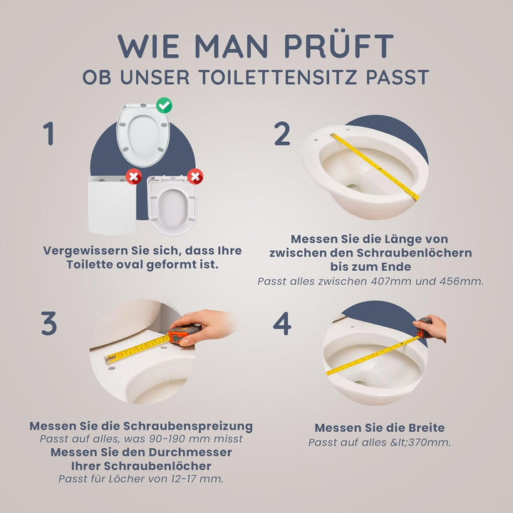 CUQOO WC-Sitz mit Absenkautomatik und Schnellverschluss – Ovaler Toilettensitz in Weiss | Verstellba